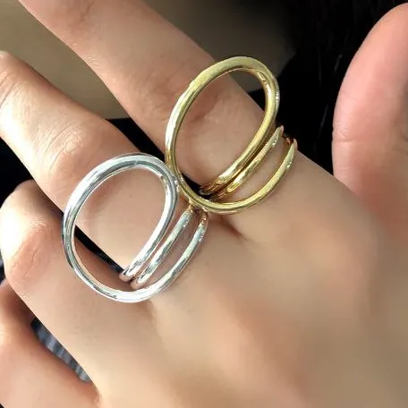 انگشتر مینیمال زنانه طرح خطی دایره ای رنگ طلایی و نقره ای آبکاری نقره رنگ ثابت فری سایز Freesize کدzsm (پس کرایه)