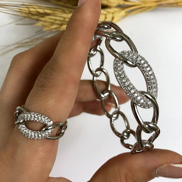 نیم ست دستبند و انگشتر زنانه کارتیر Cartier نگین کاری شده رنگ طلایی و نقره ای ضد حساسیت رنگ ثابت کد zsm (پس کرایه)
