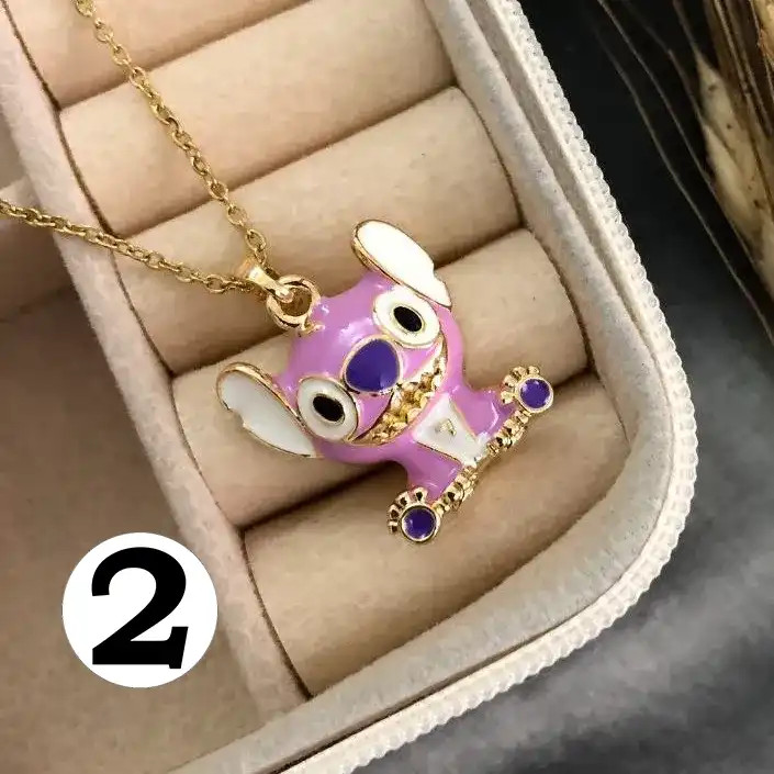 گردنبند زنانه مدل استیچ Stitch و انجل Angel رنگ آبی و صورتی آبکاری نقره ضد حساسیت رنگ ثابت کد zsm (پس کرایه)