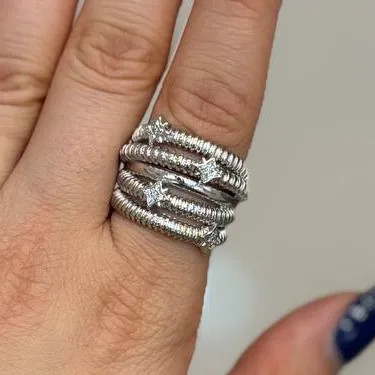 انگشتر زنانه طرح چند لاین ستاره دار رنگ نقره ای آبکاری نقره رنگ ثابت فری سایز Freesize کد zgy (پس کرایه)