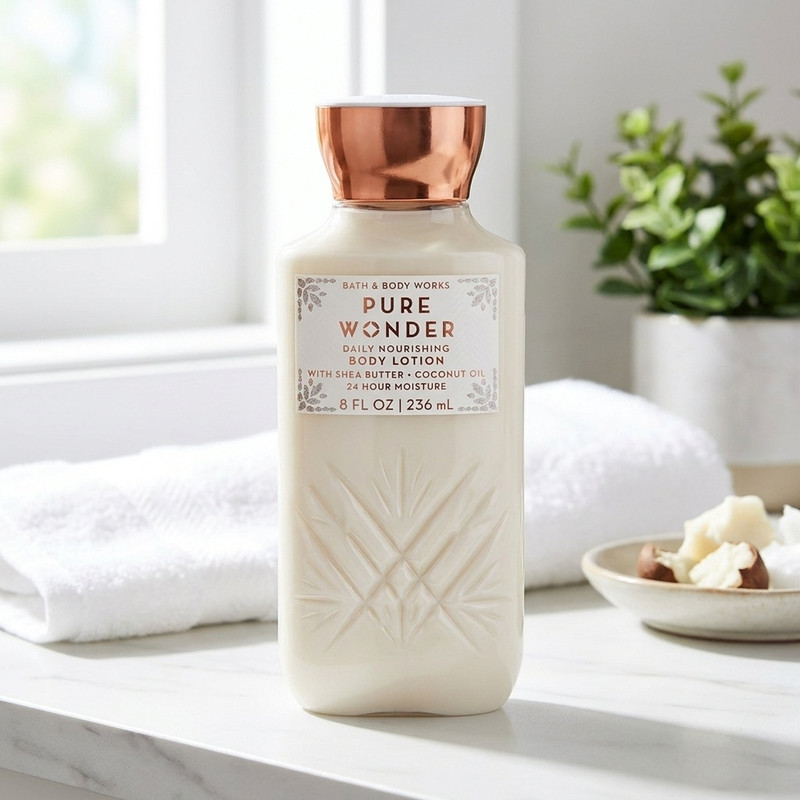 لوسیون بدن بس اند بادی ورکز مدل Pure Wonder حجم 236 میلیلیتر، ضد خشکی، حاوی ویتامین E، مناسب انواع پوست