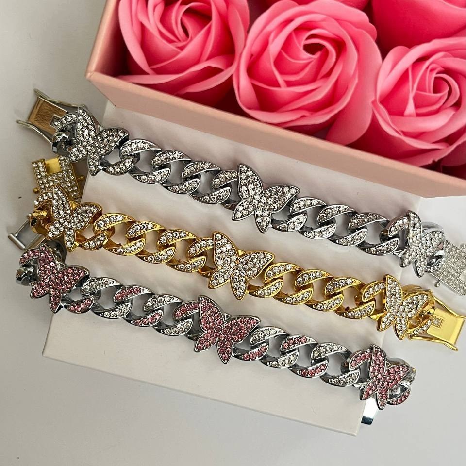 دستبند و گردنبند زنانه طرح کارتیر Cartier و پروانه رنگ ثابت با کیفیت بالا کد zel (پس کرایه)