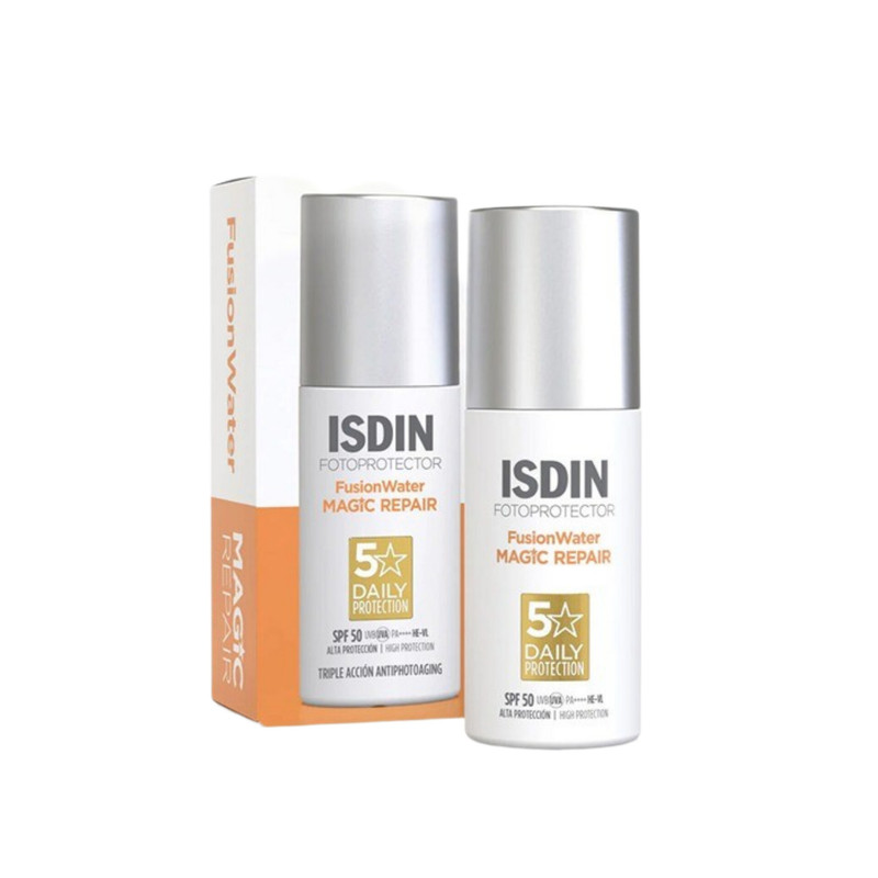 فلوئید ضد آفتاب بیرنگ صورت ایزدین SPF 50 مدل Magic Repair محافظ Uva،Uvb مناسب برای انواع پوست حجم ۵۰ میلیلیتر