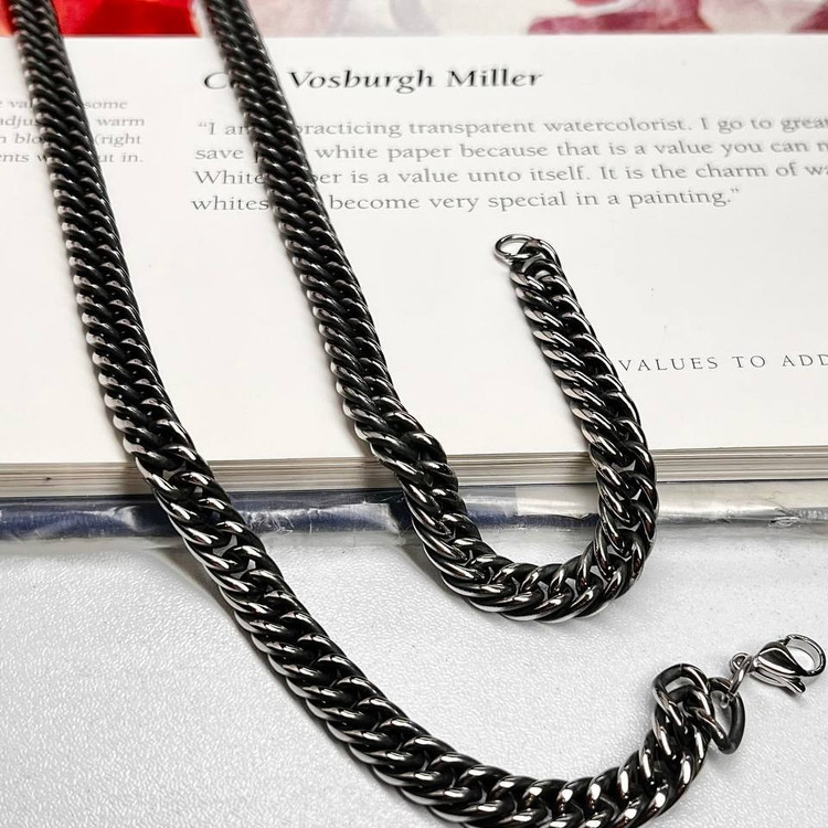 گردنبند مردانه طرح کارتیه Cartier سیاه قلم جنس استیل عیار 316 رنگ کاملا ثابت کد ztk (پس کرایه)