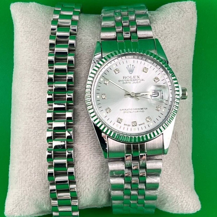 ساعت و دستبند رولکس Rolex مردانه استیل، تاریخ دار و دارای عقربه دید در شب رنگ ثابت کد zki (پس کرایه)