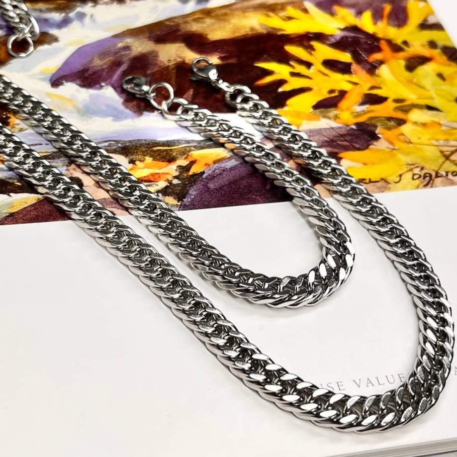 ست گردنبند و  دستبند مردانه مدل کارتیر Cartier جنس استیل عیار 316 رنگ کاملا ثابت کد ztk (پس کرایه)