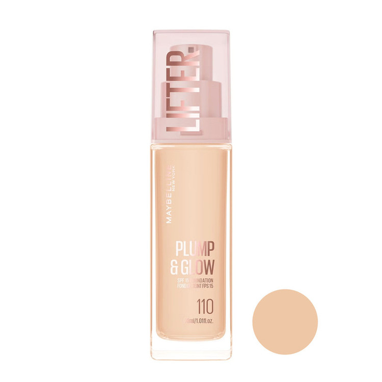 کرم پودر spf15 میبلین مدل Plump & Glow شماره 110 مناسب برای انواع پوست حجم 30 میلیلیتر