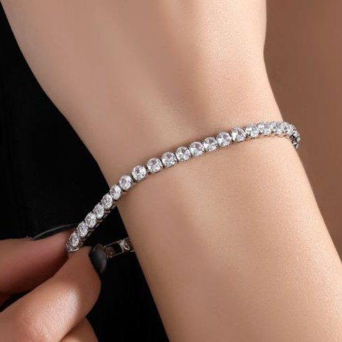 دستبند زنانه جواهری مینیمال تنیسی فری سایز freesize رنگ ثابت کد zmp (پس کرایه)