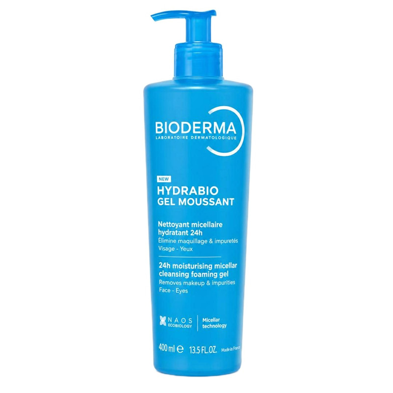 ژل شست‌وشوی صورت بایودرما مدل Hydrabio Gel Moussant مناسب برای انواع پوست حجم 400 میلی‌لیتر