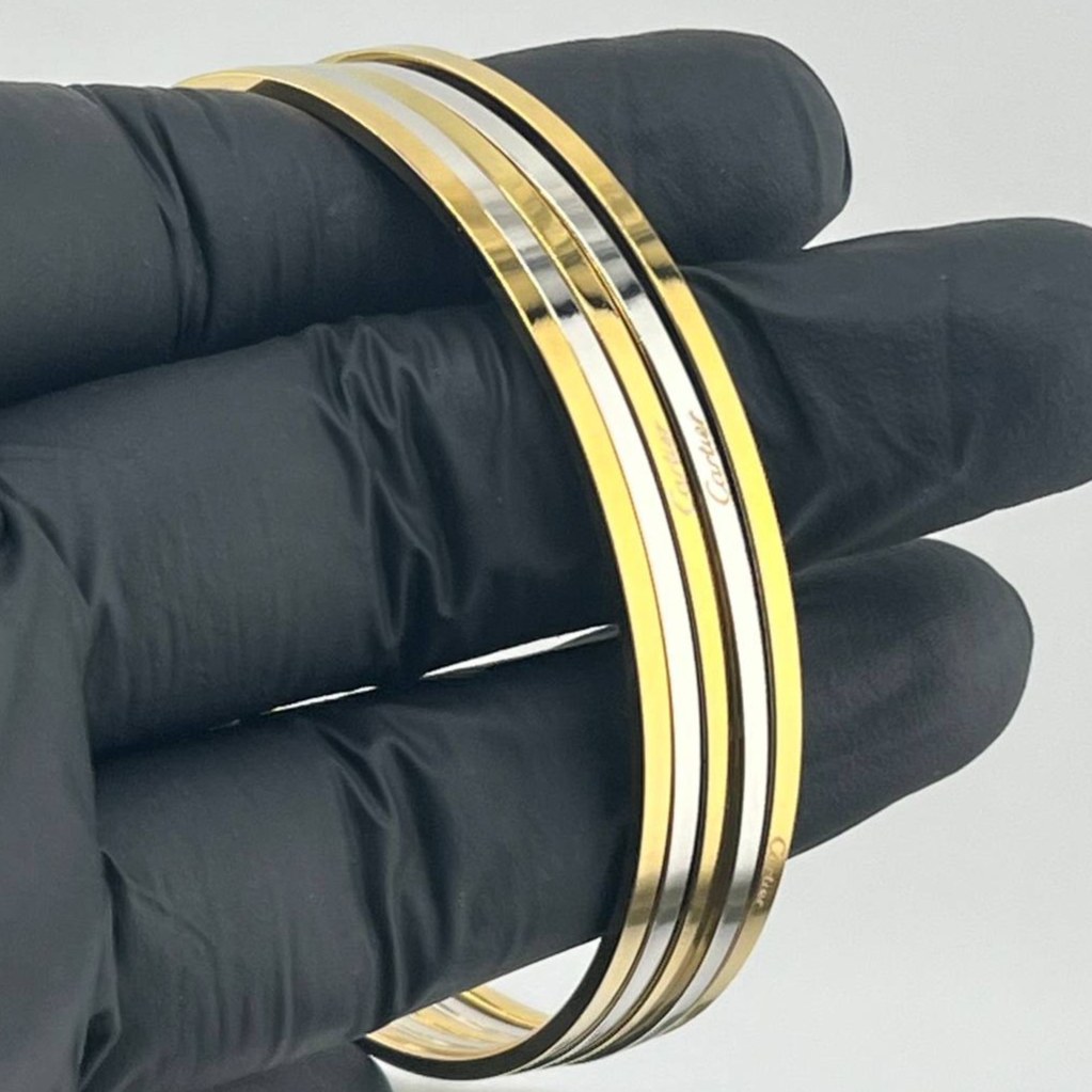 دستبند النگویی زنانه استیل آیینه ای طرح کارتیه Cartier پک 5 عددی رنگ کاملا ثابت کد zki (پس کرایه)