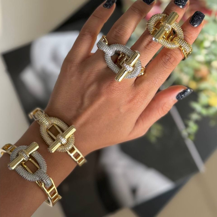ست دستبند و انگشتر نگین دار زنانه طرح تیفانی Tiffany فری سایز freesize رنگ ثابت کد sm (پس کرایه)