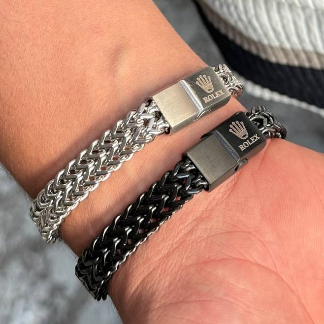 دستبند مردانه چندوجهی با پلاک رولکس Rolex استیل عیار 316 کیفیت عالی رنگ ثابت کدsm (پس کرایه)