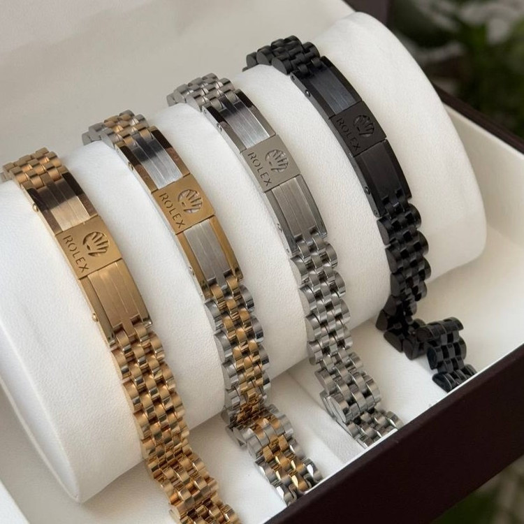 دستبند مردانه رولکس Rolex با پلاک کارتیه Cartier جنس استیل عیار 316 کیفیت عالی کدsm (پس کرایه)