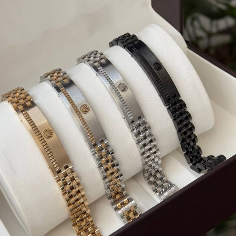دستبند مردانه رولکس Rolex با پلاک کارتیه Cartier جنس استیل عیار 316 کیفیت عالی کدsm (پس کرایه)