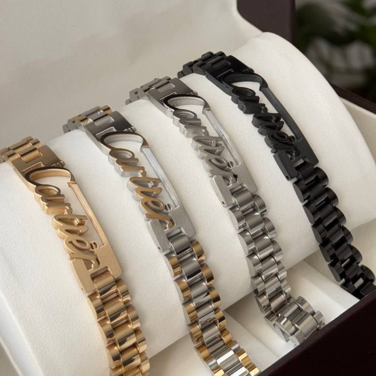 دستبند مردانه رولکس Rolex با پلاک کارتیه Cartier جنس استیل عیار 316 کیفیت عالی کدsm (پس کرایه)