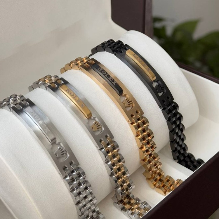 دستبند مردانه رولکس Rolex با پلاک کارتیه Cartier جنس استیل عیار 316 کیفیت عالی کدsm (پس کرایه)