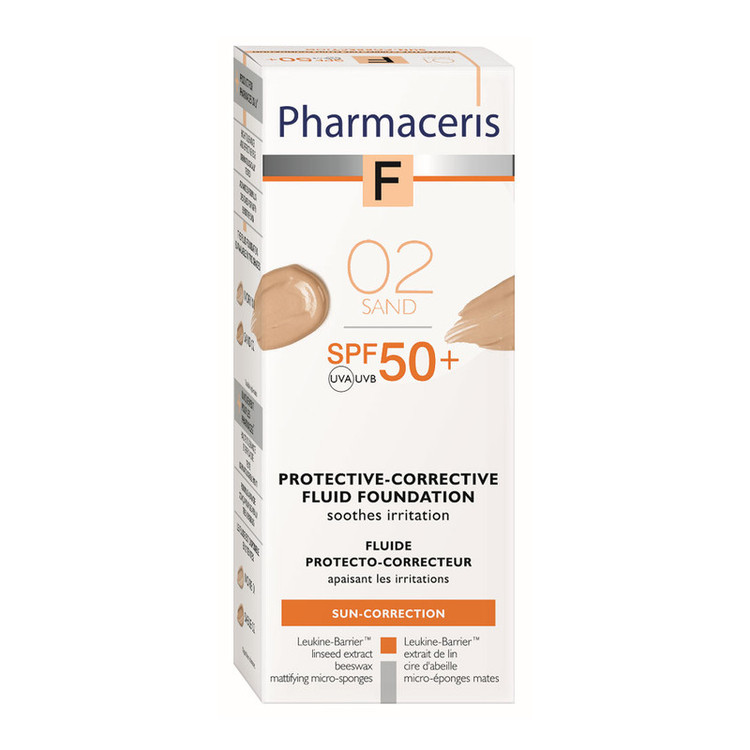 کرم ضد افتاب رنگی صورت فارماسریز spf 50 مدل F Sun-Correction Fluid Foundation محافظ UVA/UVB مناسب برای انواع پوست شماره 02 حجم 30 میلی لیتر