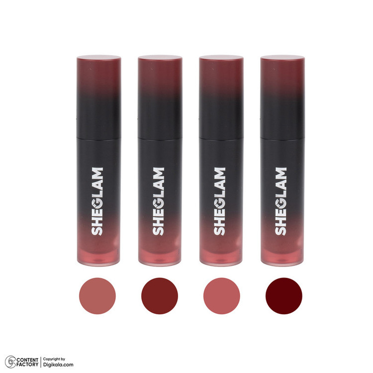 رژ لب مایع شیگلم مدل ember rose با شماره رنگ 11DL07A، وزن 2.6 گرم، بدون تست حیوانی و حاوی ویتامینهای تقویتی، با جلوه مات بسته 4 عددی