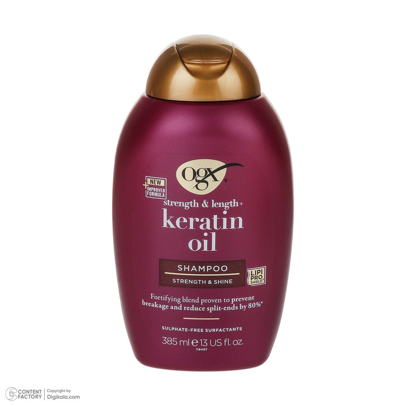 شامپو مو او جی ایکس مدل Keratin Oil مناسب برای انواع مو حجم 385 میلی لیتر