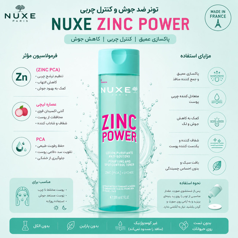 تونر پاک کننده صورت نوکس مدل Zinc Power Purifying & Spot مناسب برای انواع پوست حجم 200 میلیلیتر
