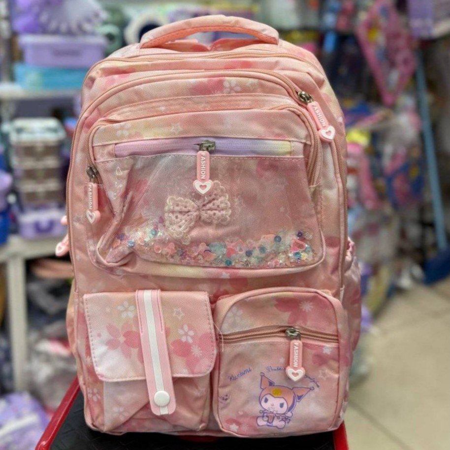 کیف و کوله پشتی مدرسه طرح کرومی حالت 5زیپ جلو اکلیلی جیب چسبی کد ks (پس کرایه)