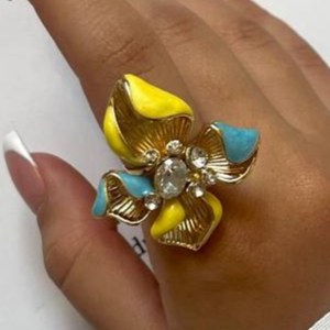 انگشتر میناکاری زنانه طرح گل رنگی freesize  در سه رنگ جذاب رنگ ثابت کد sm (پس کرایه)