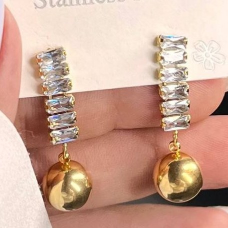 گوشواره استیل زنانه طرح نگین تنیسی گوی آویز  رنگ ثابت کد tk (پس کرایه)