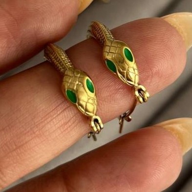 گوشواره استیل زنانه طرح مار چشم سبز تنوع طرح رنگ ثابت کد tj (پس کرایه)