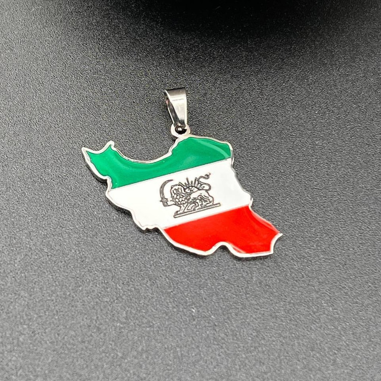 گردنبند و آویز پلاک استیل نقشه ایران و فروهر در تنوع رنگ و سبک رنگ کاملا ثابت کد ki (پس کرایه)