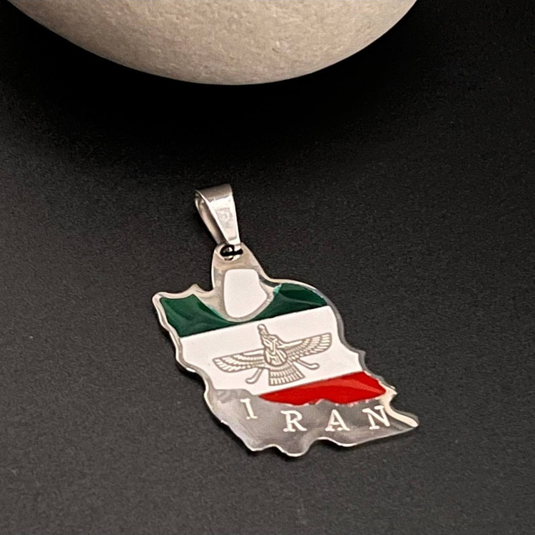 گردنبند و آویز پلاک استیل نقشه ایران و فروهر در تنوع رنگ و سبک رنگ کاملا ثابت کد ki (پس کرایه)