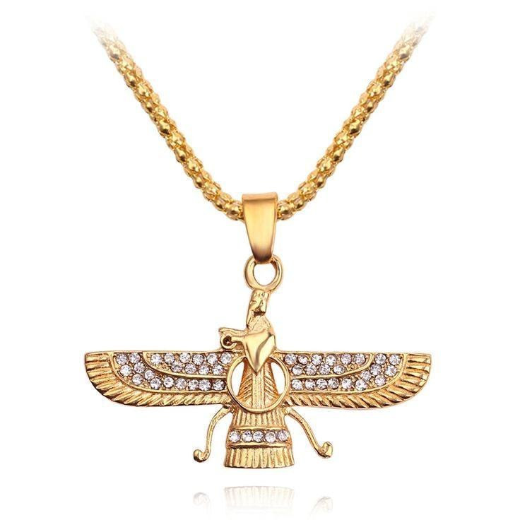گردنبند و آویز پلاک استیل فروهر نگین کاری شده زیبا رنگ ثابت کد gy (پس کرایه)