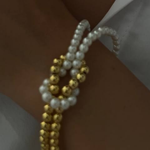 ست گردنبند و دستبند زنانه طرح گره مرواریدی رنگ ثابت کد tj (پس کرایه)