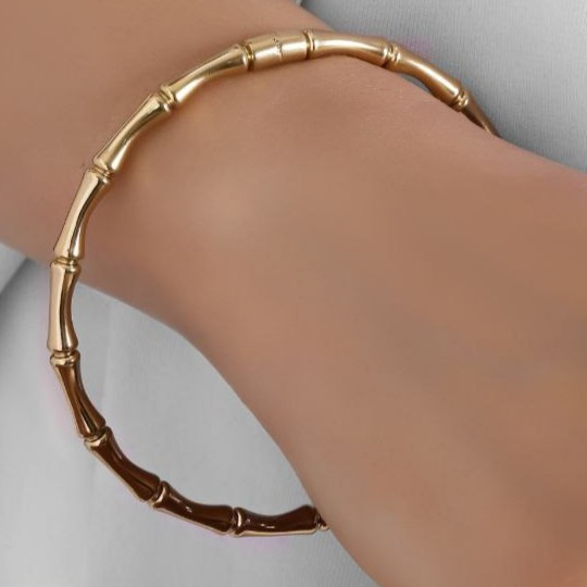 دستبند النگویی و بنگل استیل زنانه طرح بامبو و استخوانی رنگ ثابت کد tj (پس کرایه)