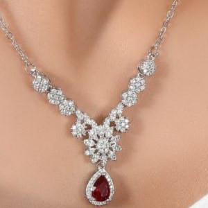 نیم ست گردنبند و گوشواره طرح جواهری طرح گل آویز اشکی نگین رنگ ثابت کدMP (پس کرایه)