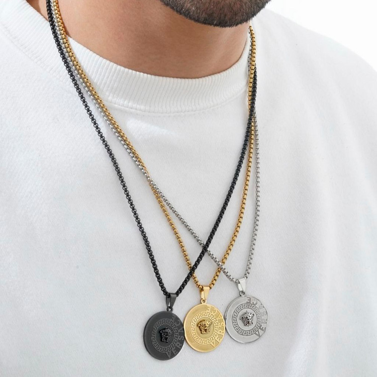 گردنبند و آویز پلاک استیل مردانه طرح ورساچ Versace تنوع طرح رنگ ثابت کد sm (پس کرایه)