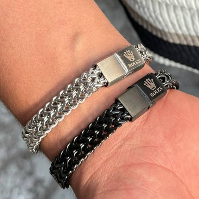 دستبند استیل مردانه طرح رولکس Rolex پهن رنگ ثابت کد sm (پس کرایه)