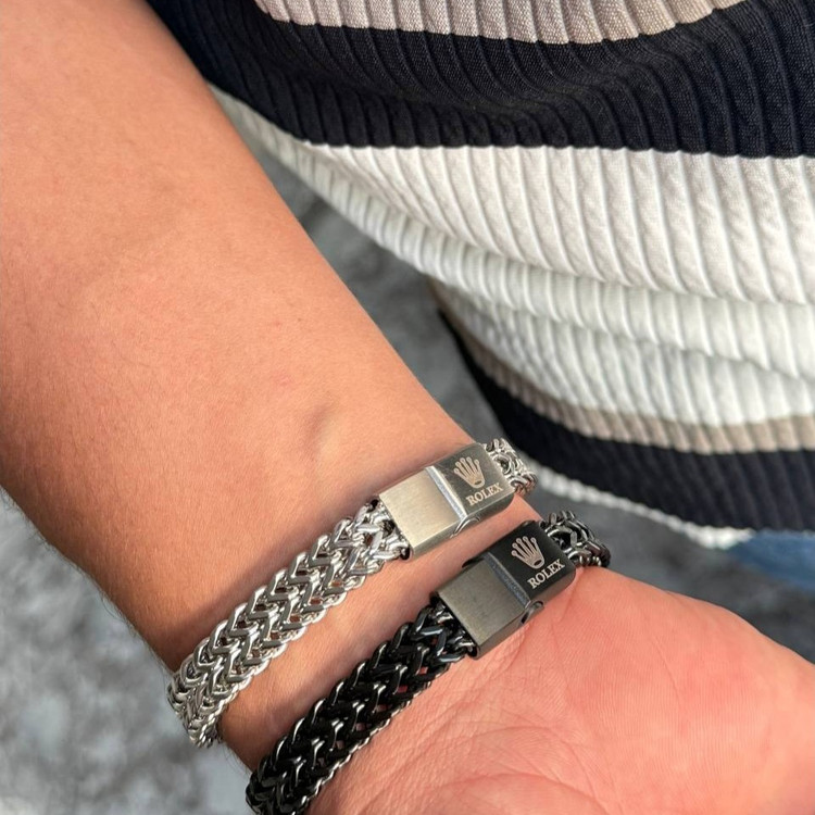 دستبند استیل مردانه طرح رولکس Rolex پهن رنگ ثابت کد sm (پس کرایه)