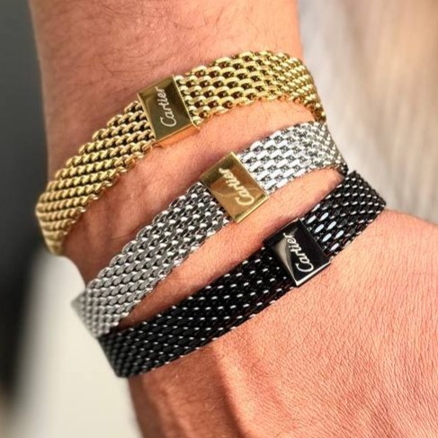 دستبند استیل مردانه طرح کارتیر Cartier رنگ ثابت کد sm (پس کرایه)