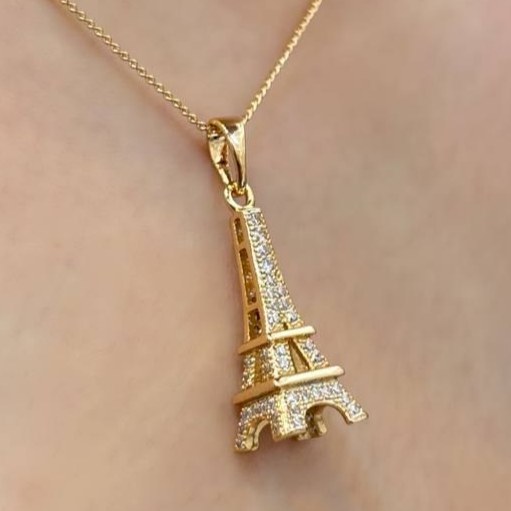 گردنبند و آویز پلاک ژوپینگ زنانه طرح برج ایفل نگین رنگ ثابت کد gy (پس کرایه)