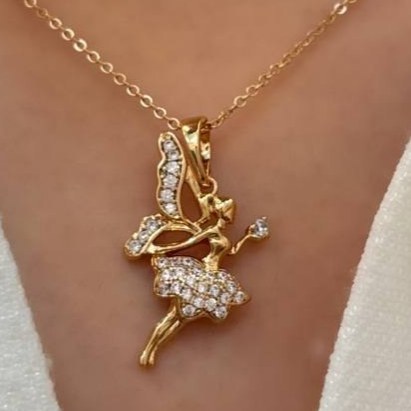 گردنبند و آویز پلاک ژوپینگ زنانه طرح فرشته نگین رنگ ثابت کد gy (پس کرایه)