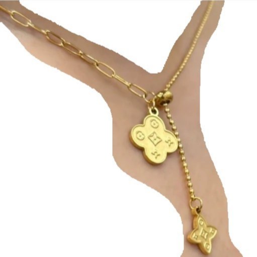 گردنبند و آویز استیل زنانه طرح دو گل آویز رنگ ثابت کد gy (پس کرایه)