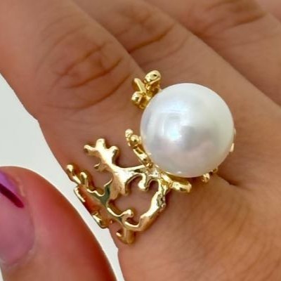 انگشتر آبکاری نقره طرح مروارید درشت رنگ ثابت کد gy (پس کرایه)