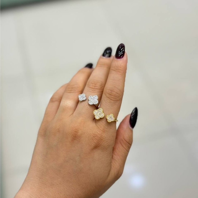 انگشتر طرح جواهری زنانه طرح دو گل ونکلیف Vancleef نگین رنگ ثابت کد gy (پس کرایه)