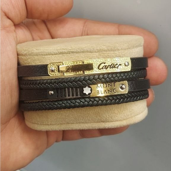 دستبند چرمی قفل و پلاک استیل مردانه طرح رولکس Rolex کیفیت چرم عالی تنوع طرح رنگ ثابت کد bn (پس کرایه)