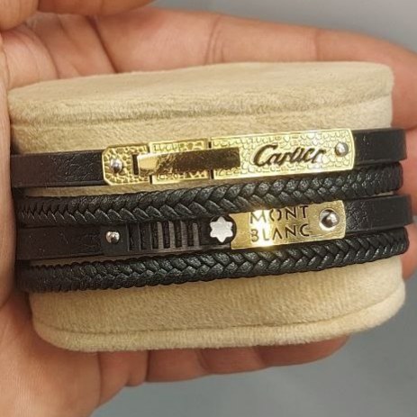 دستبند چرمی قفل و پلاک استیل مردانه کارتیر  Cartier کیفیت چرم عالی تنوع طرح رنگ ثابت کد bn (پس کرایه)