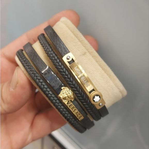 دستبند چرمی قفل و پلاک استیل مردانه کارتیر Cartier کیفیت چرم عالی تنوع طرح رنگ ثابت کد bn (پس کرایه)