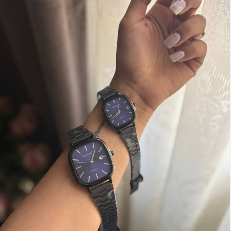 ست ساعت مچی زنانه و مردانه برند صفه مربع کاسیو Casio رنگ ثابت کد sm (پس کرایه)