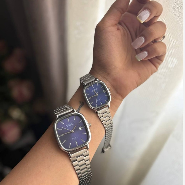 ست ساعت مچی زنانه و مردانه برند صفه مربع کاسیو Casio رنگ ثابت کد sm (پس کرایه)