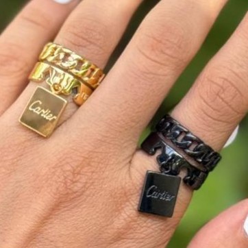 انگشتر استیل زنانه طرح آویز کارتیر Cartier دو رج رنگ ثابت کد sm (پس کرایه)