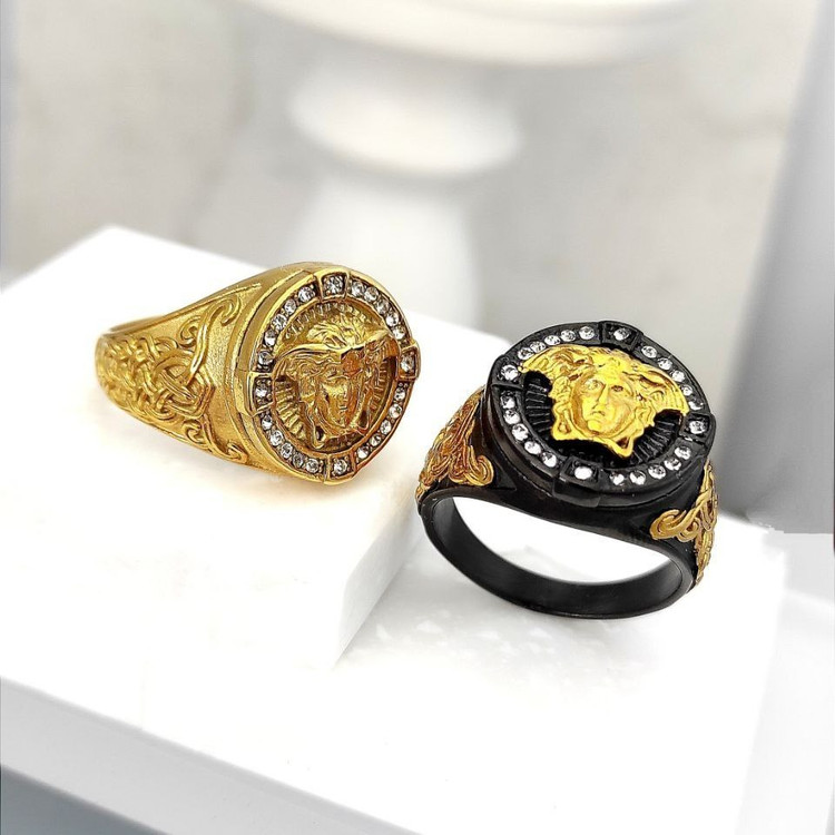 انگشتر استیل مردانه طرح ورساچ Versace نگین دار رنگ ثابت و ضد حساسیت کد mp (پس کرایه)